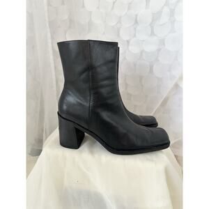 Nine West Vintage Y2K Size 10 Medium Black Leather Ankle Boots Square Toe Boho